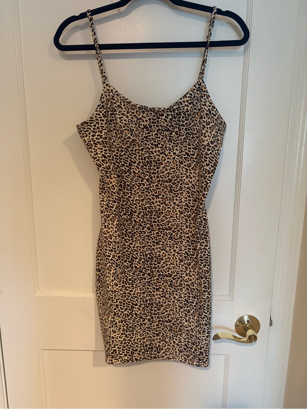 Leopard Print Spaghetti Strap Dress - Beige/Black